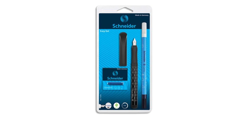 Stylo plume easy schneider bleu avec 1 effaceur et 5 cartouches standards