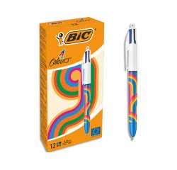 Stylo-bille bic 4 couleurs lineblue encre classique retractable pointe moyenne 1,0mm
