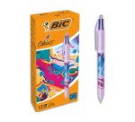 Stylo-bille bic 4 couleurs hydro purple encre classique retractable pointe moyenne 1,0mm