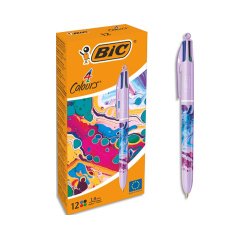 Stylo-bille bic 4 couleurs hydro purple encre classique retractable pointe moyenne 1,0mm