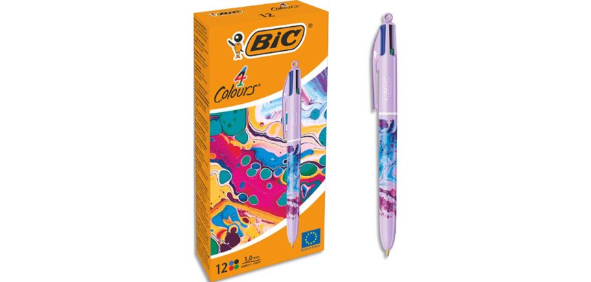 Stylo-bille bic 4 couleurs hydro purple encre classique retractable pointe moyenne 1,0mm
