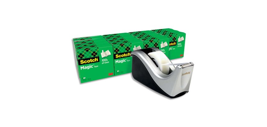 Dévidoir scotch magic office c60 argenté + 16 rouleaux de ruban adhésif 19mmx33m boîte individuelle