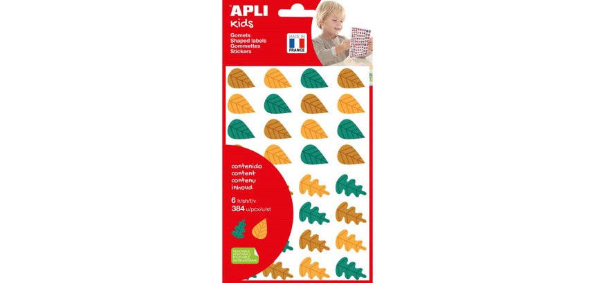 Gommettes feuilles d arbres apli kids pochette de 6 feuilles 384 unités