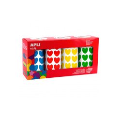 Gommettes coeur apli kids diametre 20 mm couleurs assorties boite de 4 rouleaux 7080 unites