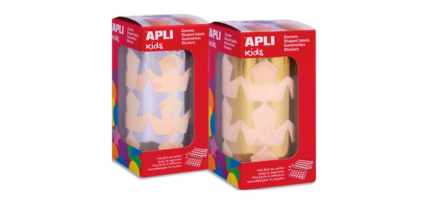 Gommettes etoiles 33 mm apli kids couleurs or et argent boite de 2 rouleaux