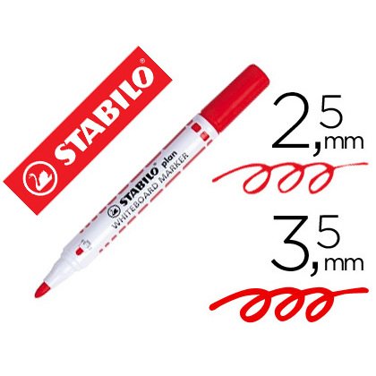 Marqueur stabilo plan tableau blanc pointe ogive rouge
