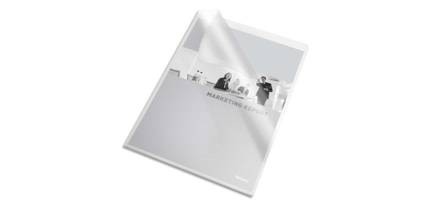Pochette coin esselte pvc transparent grainé 20/100e 40f ouverture haut droit a4 225x307mmboîte 100 unités