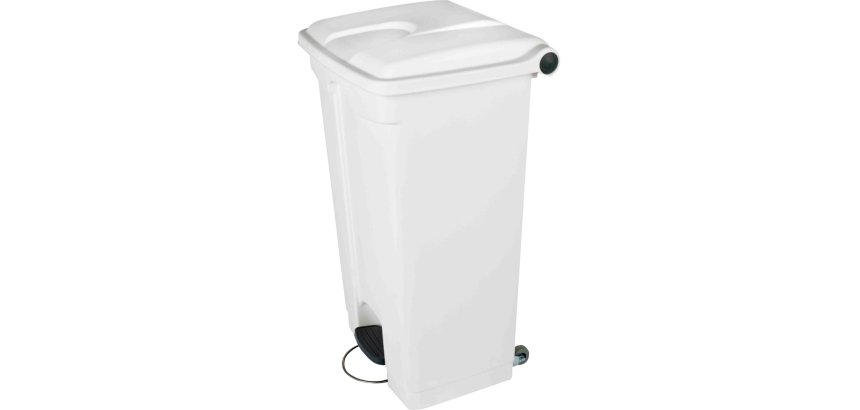 Poubelle container pédale polyéthylène résiste chocs agents chimiques produits entretien 2 roues 90l l500xh790xp400mm