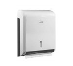 Distributeur essuie-mains coldis plastique compatible pliage v ouverture frontale clé 26.5x34x11cm 400/600f blanc/gris