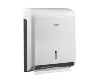 Distributeur essuie-mains coldis plastique compatible pliage v ouverture frontale clé 26.5x34x11cm 400/600f blanc/gris