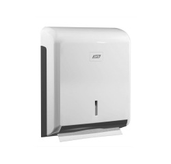 Distributeur essuie-mains coldis plastique compatible pliage v ouverture frontale clé 26.5x34x11cm 400/600f blanc/gris