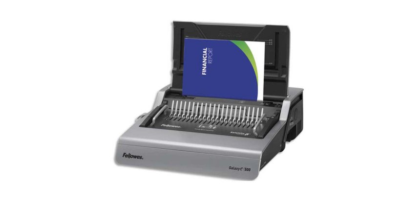 Perforelieur fellowes galaxy e-500 électrique anneaux plastique capacité 25f relie 500f 152x490x446mm coloris gris