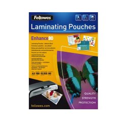 Pochette plastification fellowes finition brillante dos adhésif format a3 80 microns coloris transparent boîte 100u