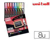 Marqueur uniball craie chalk marker pointe moyenne 2/3mm craie liquide couleur lumineuse pochette 8 unites