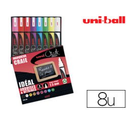 Marqueur uniball craie chalk marker pointe moyenne 2/3mm craie liquide couleur lumineuse pochette 8 unites