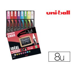 Marqueur uniball craie chalk marker pointe moyenne 2/3mm craie liquide couleur lumineuse pochette 8 unites