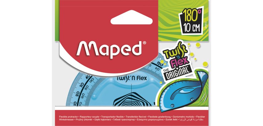 Rapporteur maped twist'n'flex 180 degrés 10cm gradué souple incassable ludique 3 coloris assortis bleu vert rose