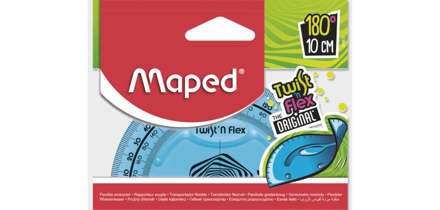 Rapporteur maped twist'n'flex 180 degrés 10cm gradué souple incassable ludique 3 coloris assortis bleu vert rose