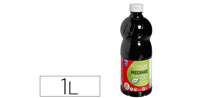 Gouache lefranc bourgeois liquide redimix non toxique fluide couvrante prête à l'emploi noir flacon 1000ml