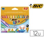 Crayon cire bic kids plastidécor triangle gros 90mm diamètre 12mm résistant non salissant étui carton 12 unités