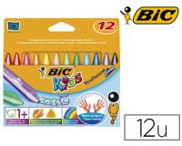Crayon cire bic kids plastidécor triangle gros 90mm diamètre 12mm résistant non salissant étui carton 12 unités