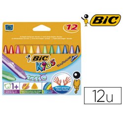 Crayon cire bic kids plastidécor triangle gros 90mm diamètre 12mm résistant non salissant étui carton 12 unités
