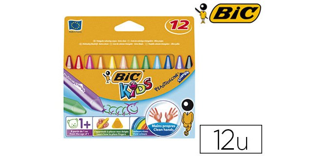 BIC Crayon de cire Plastidecor Triangle, étui de 12