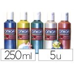 Gouache nacrée oméga onctueuse tous supports séchage rapide coloris assortis boîte 5 flacons 250ml