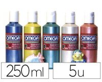 Gouache nacrée oméga onctueuse tous supports séchage rapide coloris assortis boîte 5 flacons 250ml