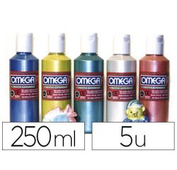 Gouache nacrée oméga onctueuse tous supports séchage rapide coloris assortis boîte 5 flacons 250ml