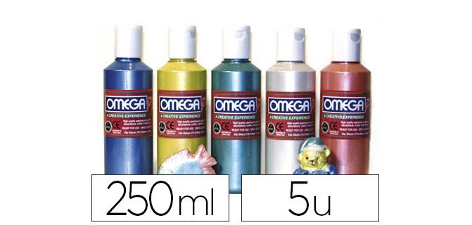 Gouache nacrée oméga onctueuse tous supports séchage rapide coloris assortis boîte 5 flacons 250ml