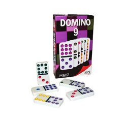 Jeu dominos en plastique grand format 2.5x5cm composé de 55 pièces 9 points 9 coloris 1/11 joues