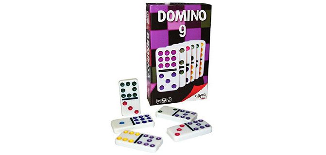Jeu dominos en plastique grand format 2.5x5cm composé de 55 pièces 9 points 9 coloris 1/11 joues