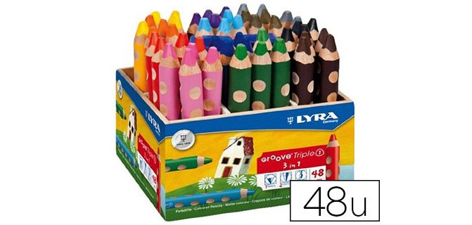Crayon couleur lyra groove triple 3en1 10mm coffret école 48 unités