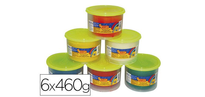 Pâte à modeler jovi box blandiver coloris assortis blanc jaune rouge vert bleu orange 6 pains 460g