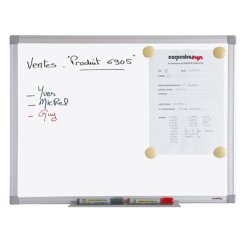 Tableau blanc juvénilia laqué magnétique usage fréquent     auget aluminium gris kit      fixation inclus 45x60cm