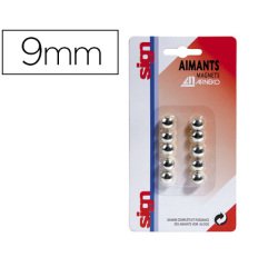 Aimant sign rond métallisé diamètre 9mm coloris argent pack 10 unités