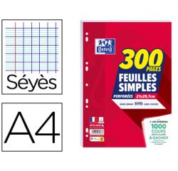 Feuilles mobiles 300 pages seyès A4 21 x 29,7 Oxford - perforées