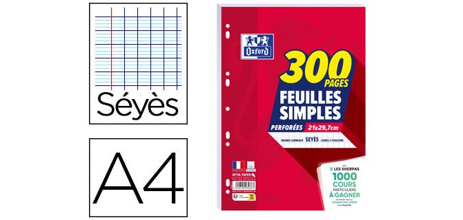 Feuilles simples oxford perfores 300 pages a4 seyes