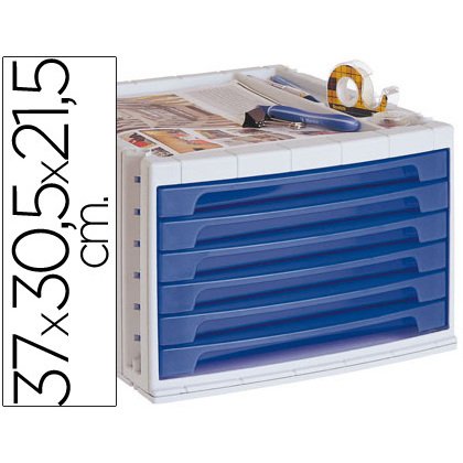 Module classement q-connect 6 tiroirs 370x305x215mm coloris bleu transparent