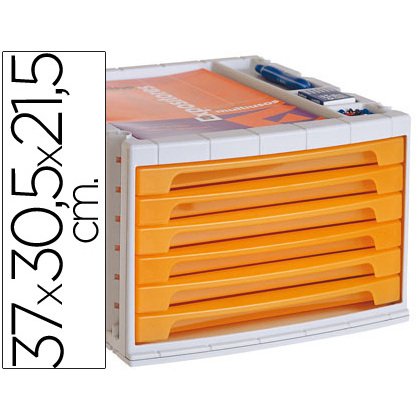 Module classement q-connect 6 tiroirs 370x305x215mm coloris orange transparent