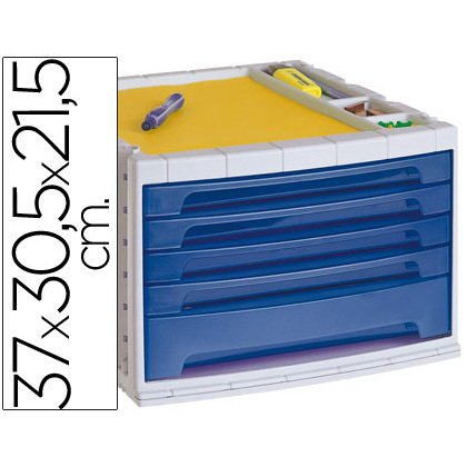 Module classement q-connect 5 tiroirs 370x305x225mm coloris bleu transparent