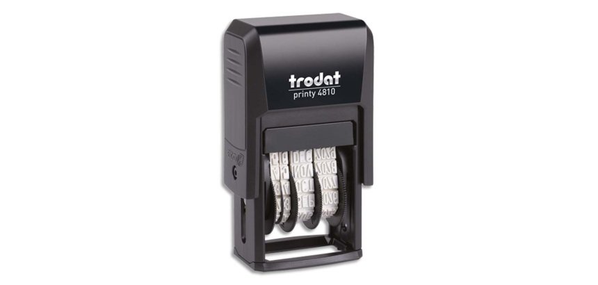 Tampon dateur trodat 4810 automatique mini-dateur 3.8mm changement date par molette usage occasionnel encre noire