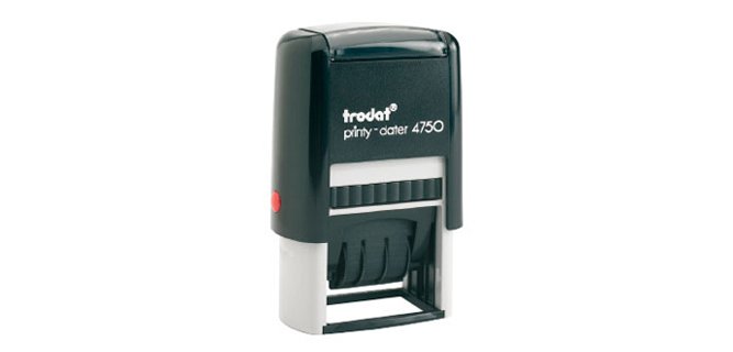 Tampon dateur trodat 4750l formule standard reçu le 41x25mm empreinte bicolore date 4mm coloris bleu/rouge