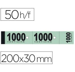Bloc vestiaire piqué elve 3 coupons perforés détachables numérotés 1/1000 30x200mm 50 feuillets coloris vert