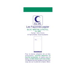 Bloc maître d'hôtel elve papier autocopiant numéroté 1/50 75x150mm 50 triplis bleu rouge vert