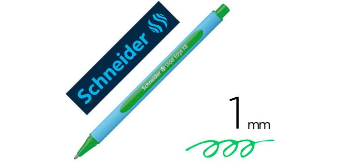 Stylo-bille schneider slider edge écriture large 1mm corps triangulaire caoutchouc viscoglide vert
