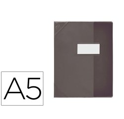 Protège-cahier elba school life pvc cristal 18/100e rabat porte-étiquette et étiquette 170x220mm coloris noir