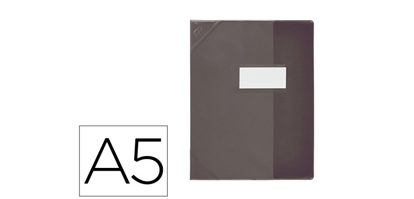 Protège-cahier elba school life pvc cristal 18/100e rabat porte-étiquette et étiquette 170x220mm coloris noir