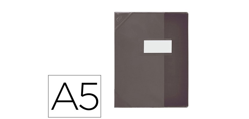 Protège-cahier elba school life pvc cristal 18/100e rabat porte-étiquette et étiquette 170x220mm coloris noir